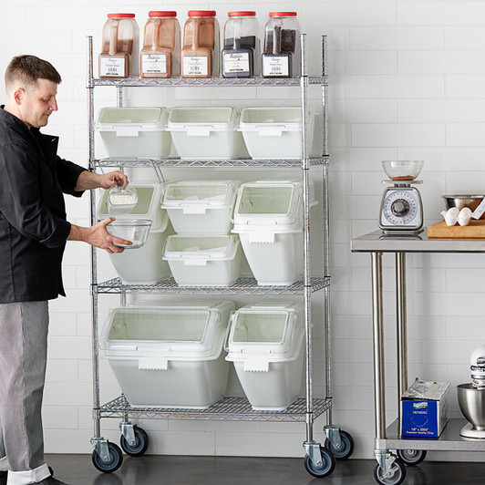 a2zhospo 6.3 Gallon / 100 Cup Clip-In Shelf Ingredient Bin with Flip Lid, Label Sheet, and Scoop
