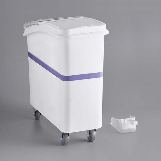 a2zhospo 21 Gallon / 335 Cup White Allergen-Free Slant Top Mobile Ingredient Storage Bin with Sliding Lid & Scoop
