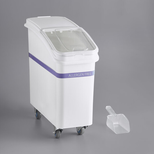 a2zhospo 21 Gallon / 335 Cup White Allergen-Free Slant Top Mobile Ingredient Storage Bin with Sliding Lid & Scoop