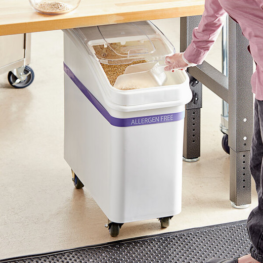 a2zhospo 21 Gallon / 335 Cup White Allergen-Free Slant Top Mobile Ingredient Storage Bin with Sliding Lid & Scoop