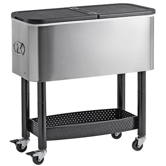 a2zhospo 65 Qt. Stainless Steel Beverage Cooler Cart - 31 1/8" x 15 3/8" x 32 11/16
