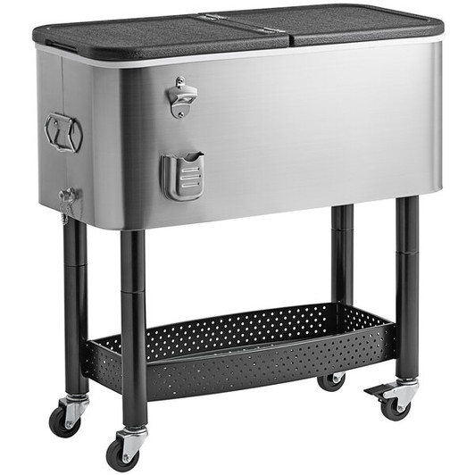 a2zhospo 65 Qt. Stainless Steel Beverage Cooler Cart - 31 1/8" x 15 3/8" x 32 11/16