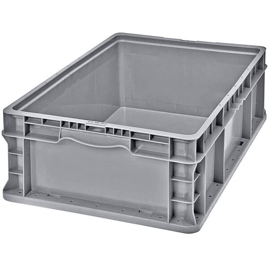 a2zhospo 24" x 15" x 7.5" Heavy-Duty Gray Stacker Straight Wall Container with Handle Grips