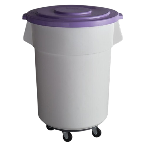 a2zhospo 55 Gallon / 880 Cup Allergen-Free Mobile Ingredient Storage Bin with Purple Snap-On Lid and Gray Dolly
