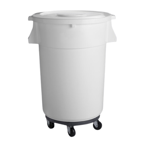 a2zhospo 44 Gallon / 700 Cup White Round Mobile Ingredient Storage Bin with Snap-On Lid and Gray Dolly