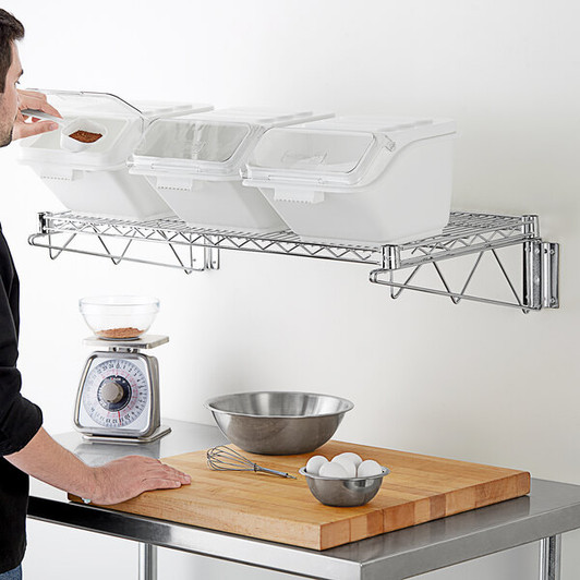 a2zhospo 18" x 36" Wall-Mounted Shelving Kit with 3 Clip-In Ingredient Bins