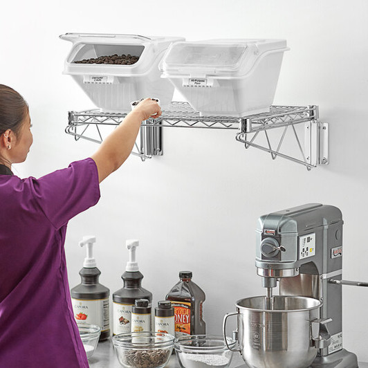 a2zhospo 18" x 24" Wall-Mounted Ingredient Bin Shelving Kit with 2 Clip-In Shelf Bins