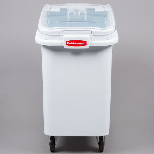 a2zhospo ProSave 26.2 Gallon / 415 Cup White Slant Top Mobile Ingredient Storage Bin with Sliding Lid