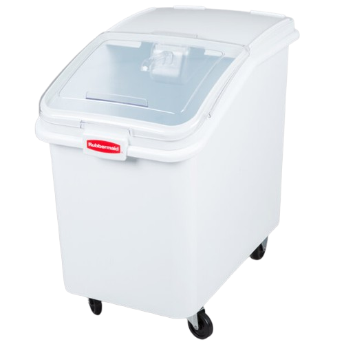a2zhospo ProSave 30.8 Gallon / 490 Cup White Slant Top Mobile Ingredient Storage Bin with Sliding Lid & Scoop