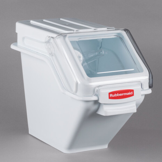a2zhospo ProSave 6.3 Gallon / 100 Cup White Shelf Ingredient Storage Bin with Sliding Lid & Scoop
