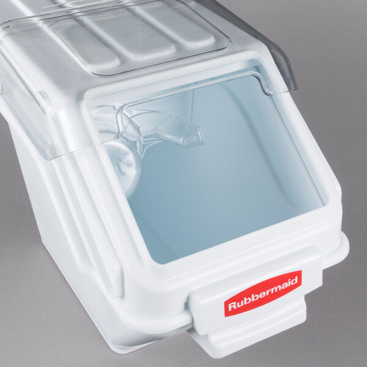 a2zhospo ProSave 6.3 Gallon / 100 Cup White Shelf Ingredient Storage Bin with Sliding Lid & Scoop