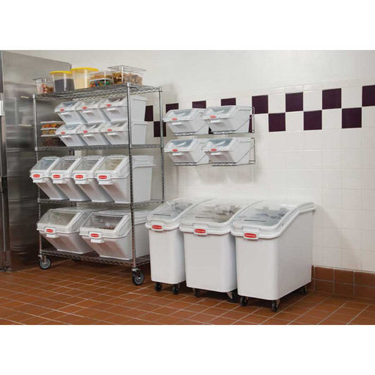 a2zhospo ProSave 6.3 Gallon / 100 Cup White Shelf Ingredient Storage Bin with Sliding Lid & Scoop