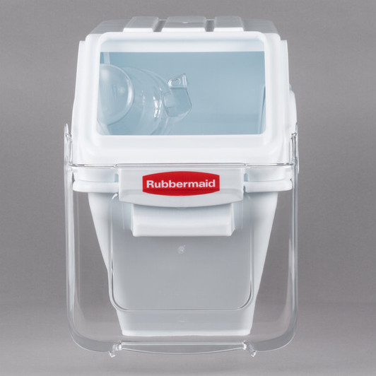 a2zhospo ProSave 6.3 Gallon / 100 Cup White Shelf Ingredient Storage Bin with Sliding Lid & Scoop