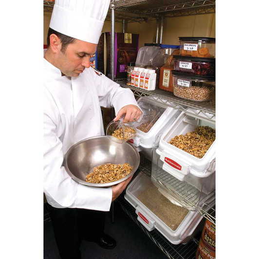 a2zhospo ProSave 6.3 Gallon / 100 Cup White Shelf Ingredient Storage Bin with Sliding Lid & Scoop