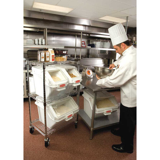 a2zhospo ProSave 6.3 Gallon / 100 Cup White Shelf Ingredient Storage Bin with Sliding Lid & Scoop