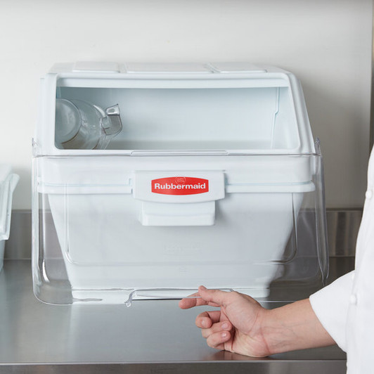 a2zhospo ProSave 12.6 Gallon / 200 Cup White Shelf Ingredient Bin with Sliding Lid & Scoop