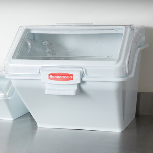 a2zhospo ProSave 12.6 Gallon / 200 Cup White Shelf Ingredient Bin with Sliding Lid & Scoop