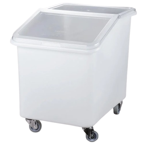 a2zhospo 37 Gallon / 590 Cup White Slant Top Mobile Ingredient Storage Bin with 2-Piece Sliding Lid & S-Hook
