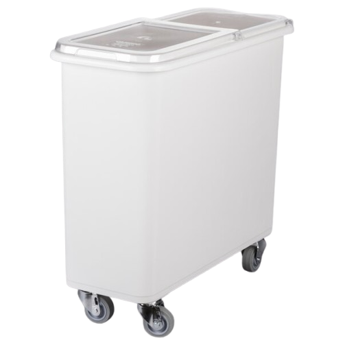 a2zhospo 26.7 Gallon / 425 Cup White Flat Top Mobile Ingredient Storage Bin with 2-Piece Sliding Lid