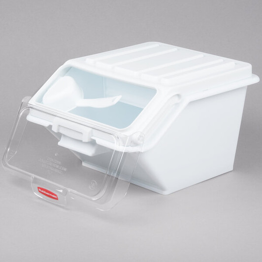 a2zhospo ProSave 2.6 Gallon / 40 Cup White Shelf Ingredient Storage Bin with Sliding Lid & Scoop