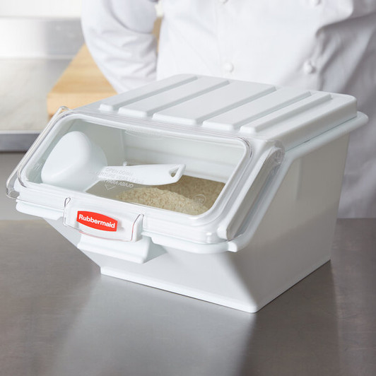 a2zhospo ProSave 2.6 Gallon / 40 Cup White Shelf Ingredient Storage Bin with Sliding Lid & Scoop