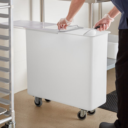 a2zhospo 27 Gallon / 430 Cup White Flat Top Mobile Ingredient Storage Bin with Sliding Lid