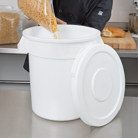 a2zhospo 10 Gallon / 160 Cup White Round Ingredient Storage Bin with Flat Top Lid