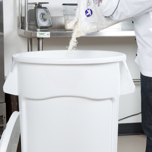 a2zhospo 44 Gallon / 700 Cup White Round Mobile Ingredient Storage Bin with Flat Lid