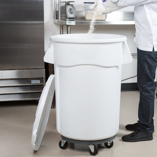 a2zhospo 44 Gallon / 700 Cup White Round Mobile Ingredient Storage Bin with Flat Lid