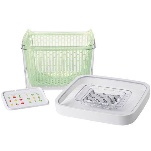 a2zhospo GreenSaver 4.3 Qt. Rectangular Produce Keeper with Colander and Lid, Polypropylene