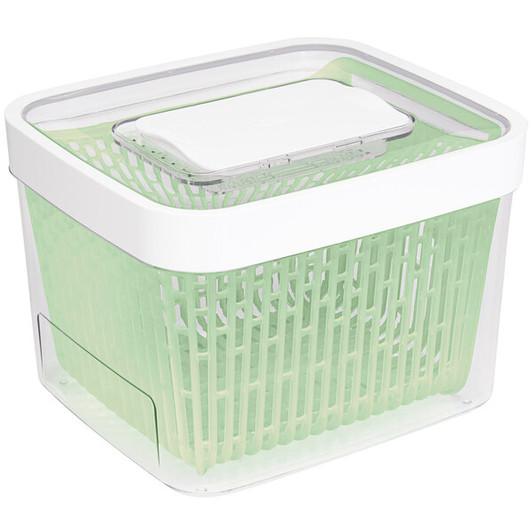 a2zhospo GreenSaver 4.3 Qt. Rectangular Produce Keeper with Colander and Lid, Polypropylene
