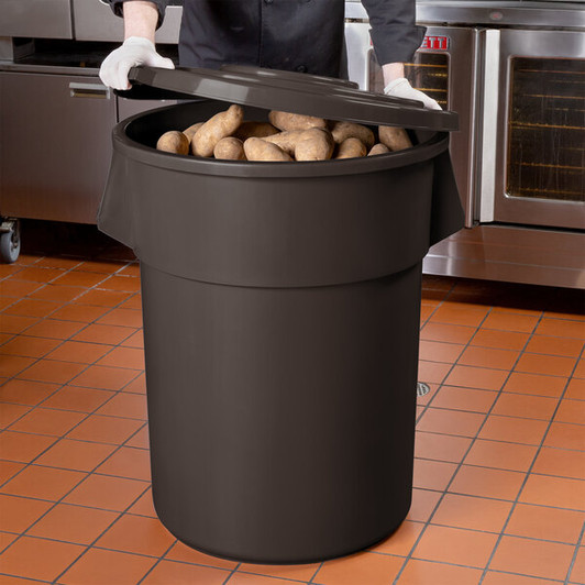 a2zhospo 55-Gallon Round Ingredient Storage Bin with Lid, 880-Cup Capacity, Brown