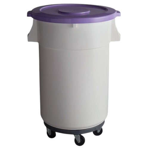 a2zhospo 44 Gallon White Allergen-Free Mobile Ingredient Storage Bin with Purple Lid and Dolly