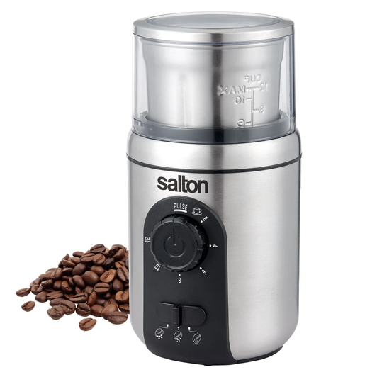 Salton Stainless Steel Coffee Grinder with Adjustable Coarseness, 12-Cup Capacity