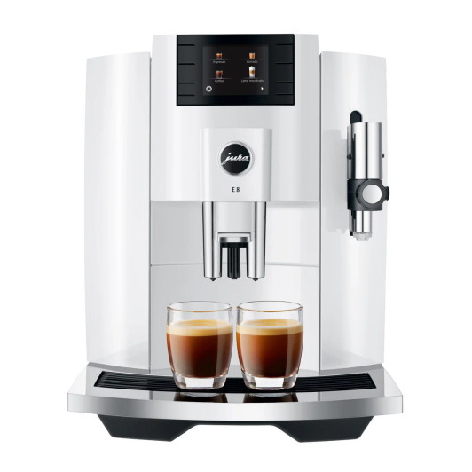 Jura E8 Automatic Espresso Machine with Milk Container, Glacette, and Milk Pipe, Piano White