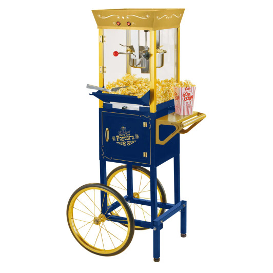 Nostalgia Navy Blue Popcorn Cart with Vintage Charm
