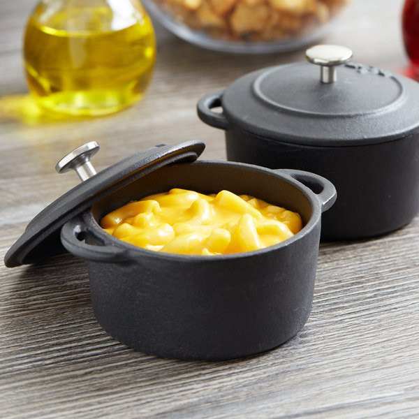 Lodge ECMCR11 10 oz. Matte Black Color Enamel Mini Cast Iron Pot with Lid - 2/Set