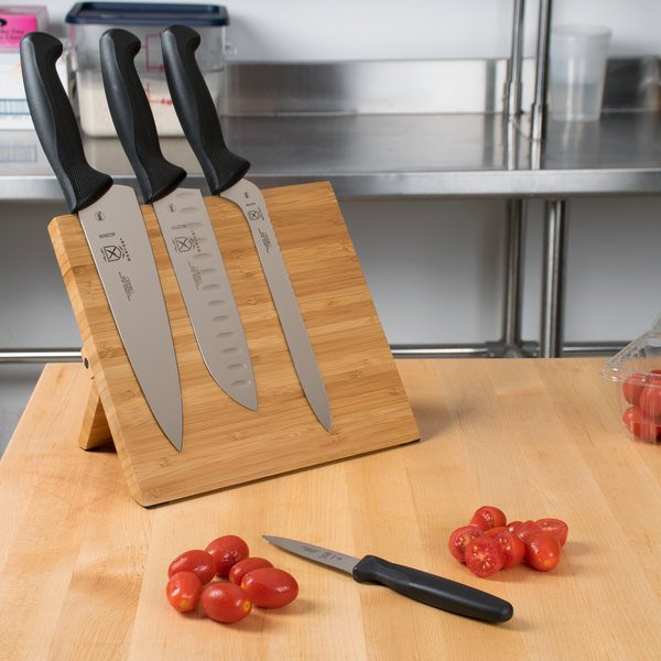 Mercer Culinary M21981 Millennia 5-Piece Bamboo Magnetic Board and Black Handle Knife Set