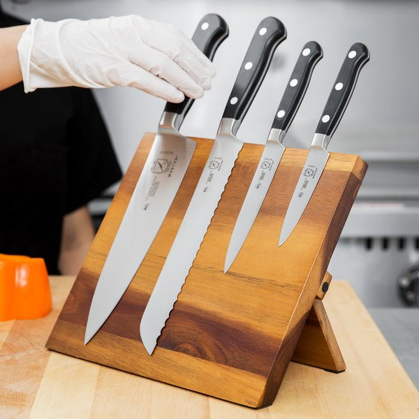 Mercer Culinary M21970AC Renaissance 5-Piece Acacia Magnetic Knife Board and Black Handle Knife Set