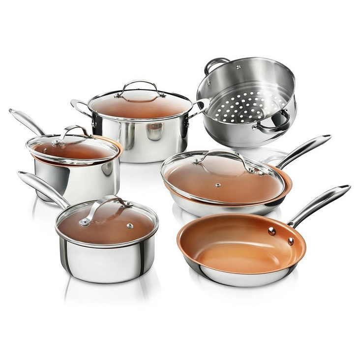 Stainless Steel 10-Piece Pro Chef Non-Stick Ti-Cerama Premium Cookware Set with Lids