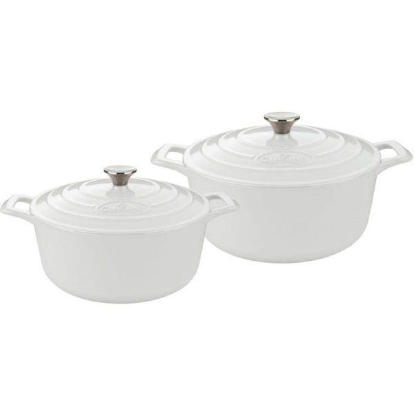 Cast Iron Round Casserole Set with Enamel Finish in White (4-Piece)