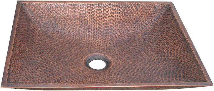 17-Inch Copper Bathroom Vessel Sink Above Counter for Vanity with Pop Up Drain Stopper,Rectangular Shape,Handmade