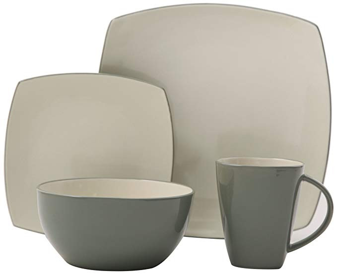 Gibson Home Soho Lounge Square 16-Piece Reactive Glaze Dinnerware Set Service of 4, Stoneware, Celadon