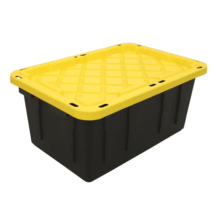 A2ZHOME 64L Stackable Strong Storage Tote Bin 12.5" X 27" X 18" - Black Base & Yellow Lid (6/CASE)-A2ZHOME
