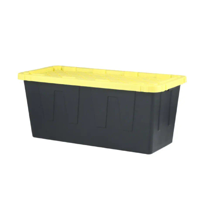 A2ZHOME 208L Stackable Storage Tote in Black with Yellow Snap-on Lid 21.13" X 45.43" X 19.52"(6/CASE)-A2ZHOME