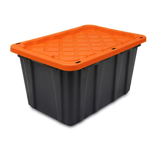 A2ZHOME 102L Stackable Heavy Duty Storage Tote Bin with Orange Snap-on Lid - Black Base (6/CASE)-A2ZHOME