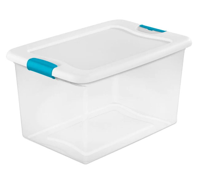 Sterilite Clear Storage Tote with Latching Lid in White, 60 L - 16" X 23.75" X 13.5" (6/CASE)-A2ZHOME