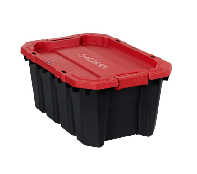 Husky 56.7L Stackable Strong Storage Tote Bin, Plastic Organizer Box - Black Base & Lockable Red Lid, 17.6" X 26.75" X 11.85" (6/CASE)-A2ZHOME