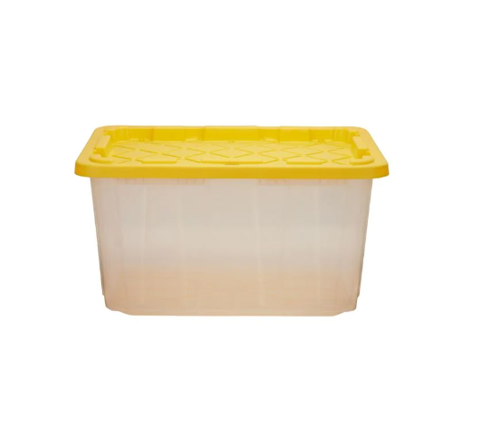 A2ZHOME 102L Stackable Strong Storage Tote Bin, Clear Base & Yellow Snap-on Lid - 20" X 29" X 15" (6/CASE)-A2ZHOME