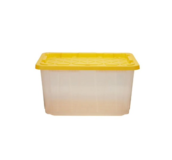 A2ZHOME 64L Stackable Strong Storage Tote Bin, Plastic Organizer Box, Clear Base & Yellow Snap-on Lid 18" X 26.88" X 12.5" (6/CASE) -A2ZHOME